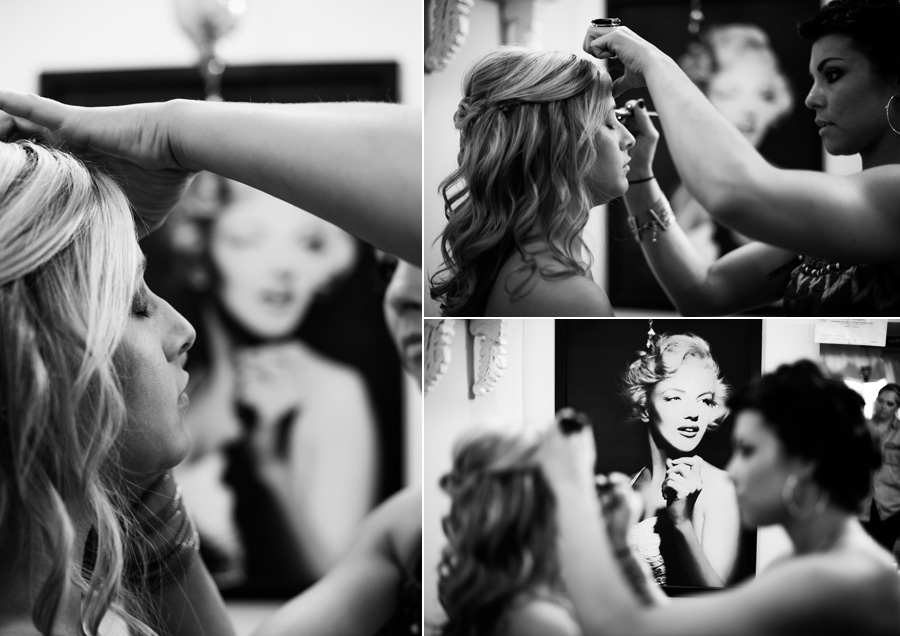 bride getting her make up done, all dolled up hair salon, pasadena maryland wedding photographer, 516 Skin Care, Melissa Nist