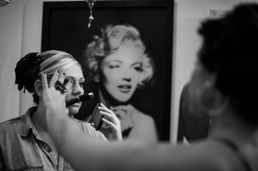 bride getting her hair done, all dolled up hair salon, pasadena maryland wedding photographer